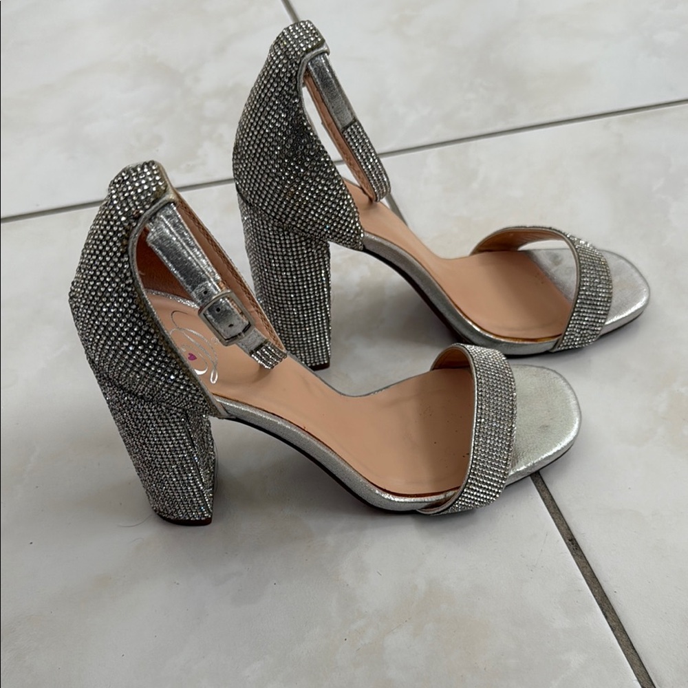 Elegant Silver Ankle Strap Heels